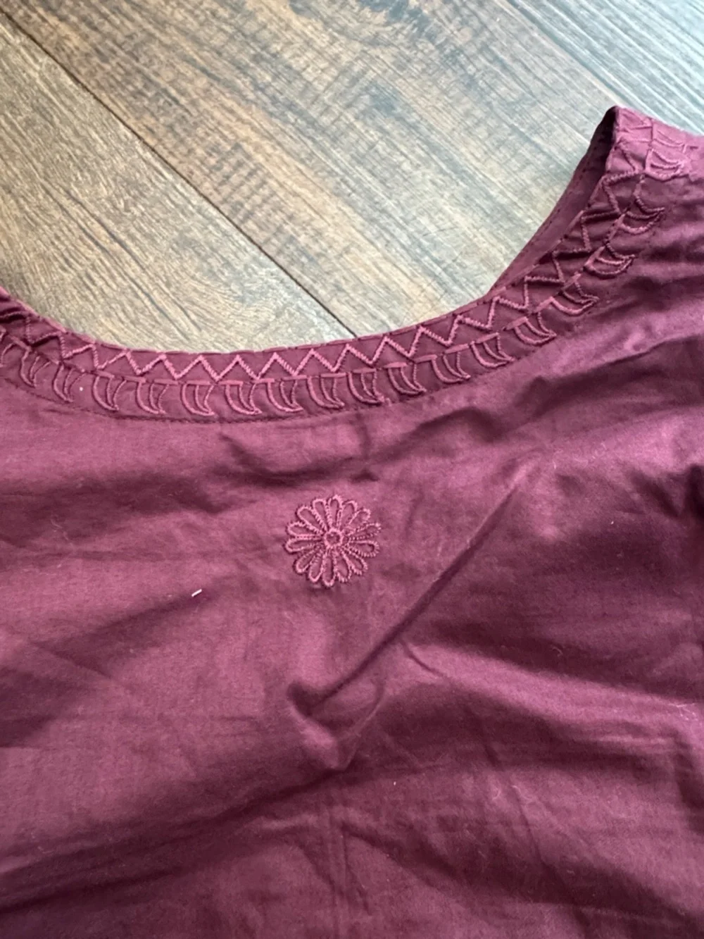Embroidered V-Neck Tunic Top in Deep Wine